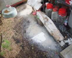 猪名川町での排水管、下水道管に変え詰まり汚水が溢れて逆流、つまり解消高圧洗浄清掃作業前